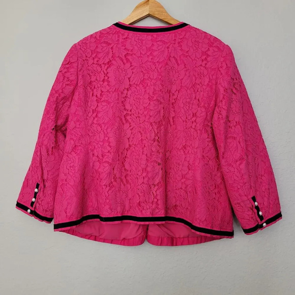 rsvp by TALBOTS Womens Suit Jacket Size 18WP Pink Floral Cotton Lace Pockets - Picture 3 of 9